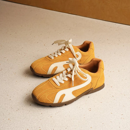 BEAUTODAY Sneakers Women Cow Suede Leather Lace-up Mixed Color Round Toe Trainers Outdoors Ladies Sports Shoes Handmade 29957