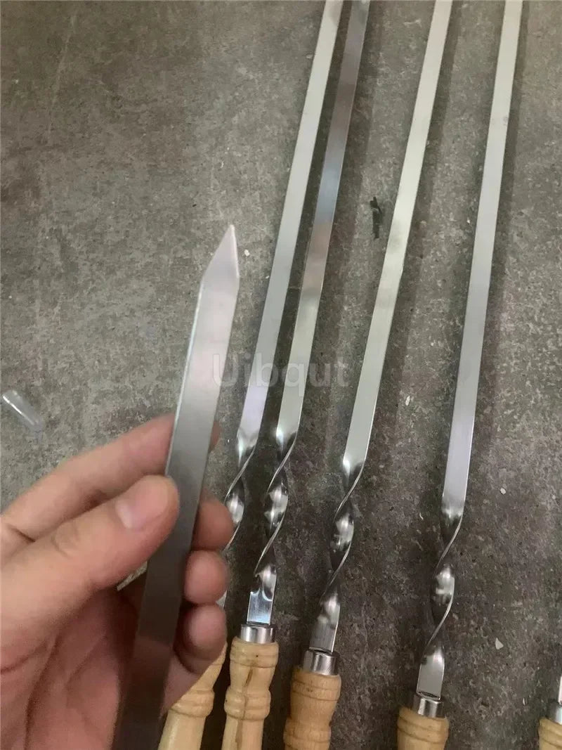 6pcs or 12 pcs BBQ Skewers 55cm big Long Handle Kebab Barbecue Grill Stick Wood BBQ Fork Stainless steel Outdoors Grill Needle