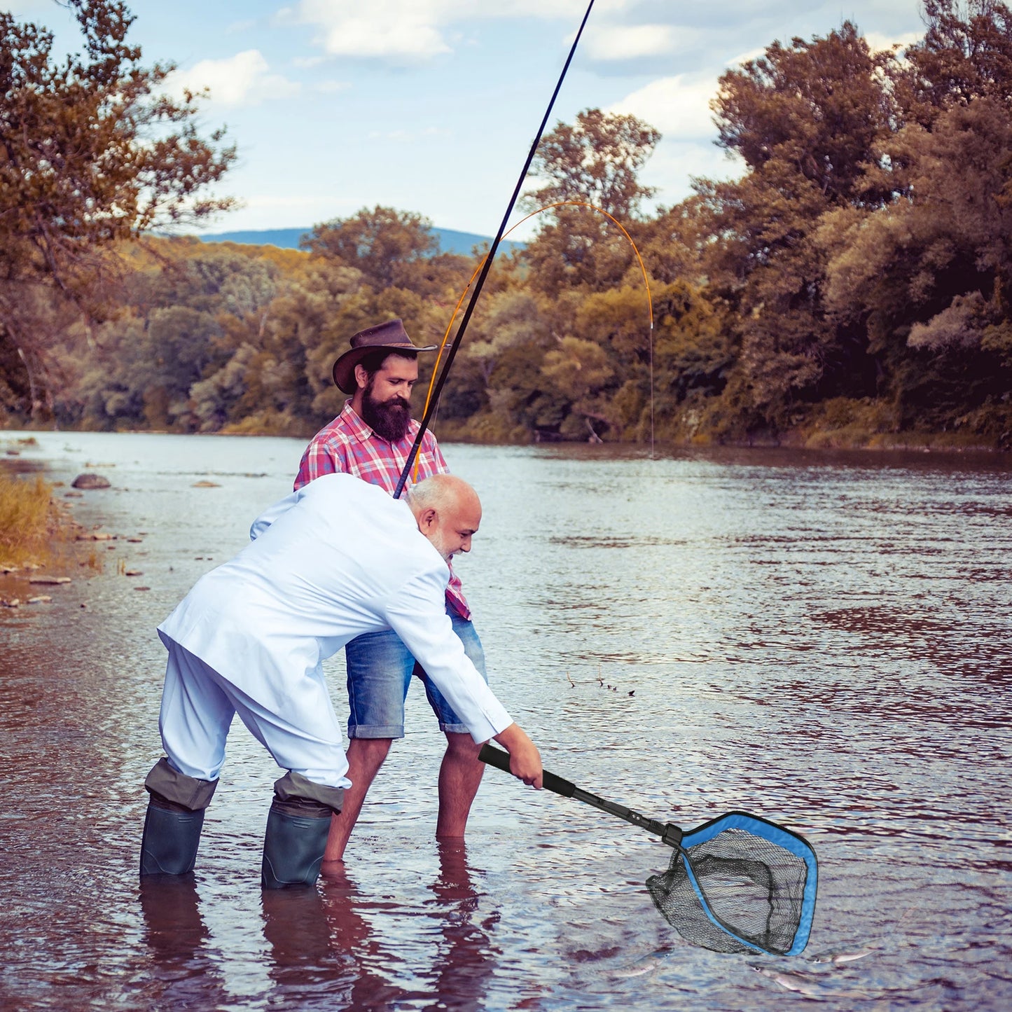 Fishing Net Fish Floating Landing Nets with Foldable Telescopic Pole Handle&Nylon Mesh for Saltwater Freshwater Catch&Release