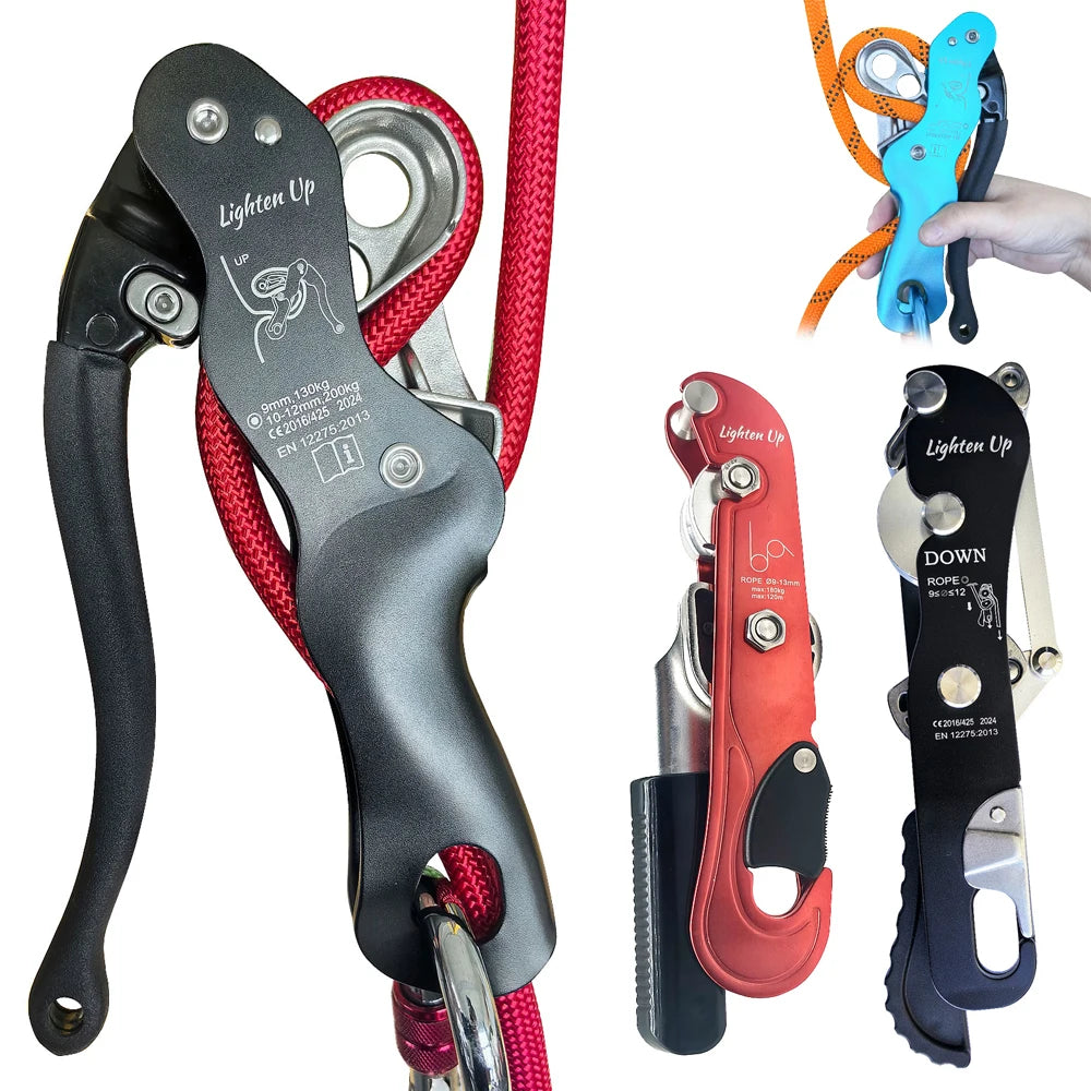 LIGHTEN UP Multiple Types Climbing Descender Self Braking Stop Rope Clamp Grab Rescue Climb Accessories CE certification