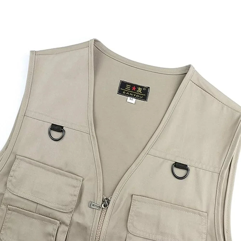 Outdoor Hiking Vest Men's Multi-pocket Breathable Hunting Fishing Vest Men's Thin Outdoor Simple Sports Jacket
