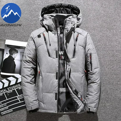Winter Thickened Men Down Jacket Climbing Hunting Hooded Warm White Duck Down Coat Man Casual Lightweight Puffer Jacket Ski Snow