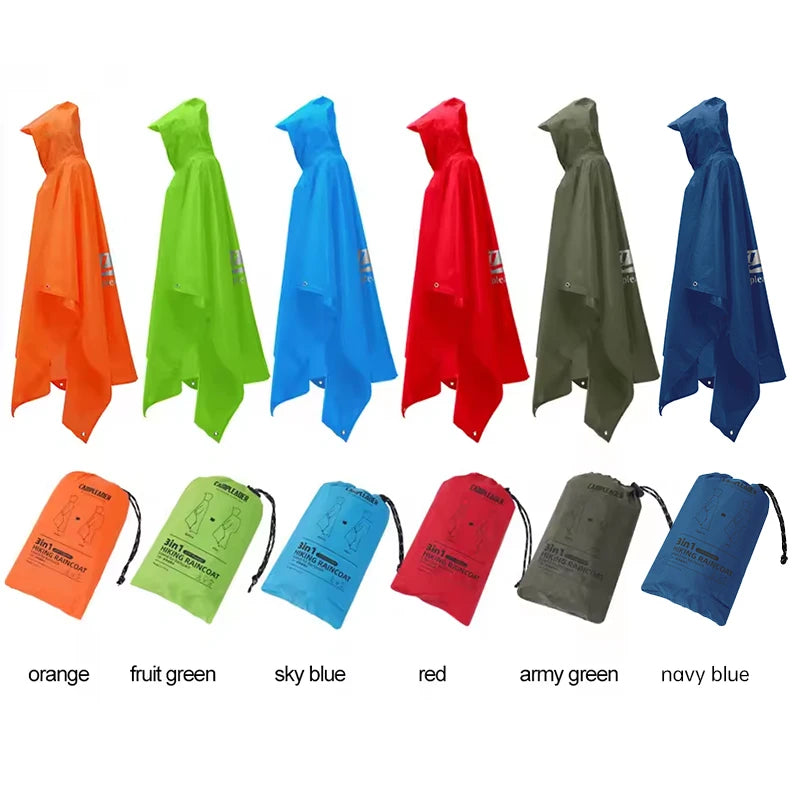 3 In 1 Waterproof Raincoat Lightweight Outdoor Hiking Rain Poncho Rain Jacket Cover Sun Shelter Camping Hiking Cycling Climbing