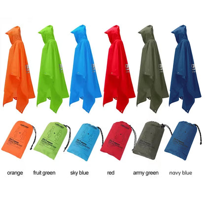 3 In 1 Waterproof Raincoat Lightweight Outdoor Hiking Rain Poncho Rain Jacket Cover Sun Shelter Camping Hiking Cycling Climbing