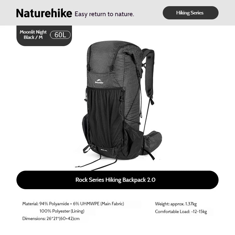 Naturehike Rock 2.0 Hiking Backpack 30L/45L/60L Large Capacity with Rain Cover Professional Outdoor Travel Trekking Shoulder Bag