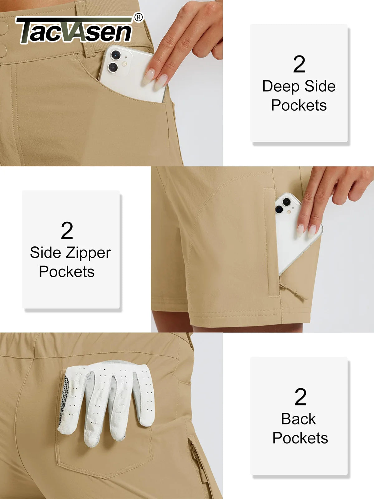 TACVASEN Womens Quick Dry Hiking Cargo Shorts Lightweight Water Resistant Shorts With 6 Pockets Summer Elastic Waist Golf Shorts