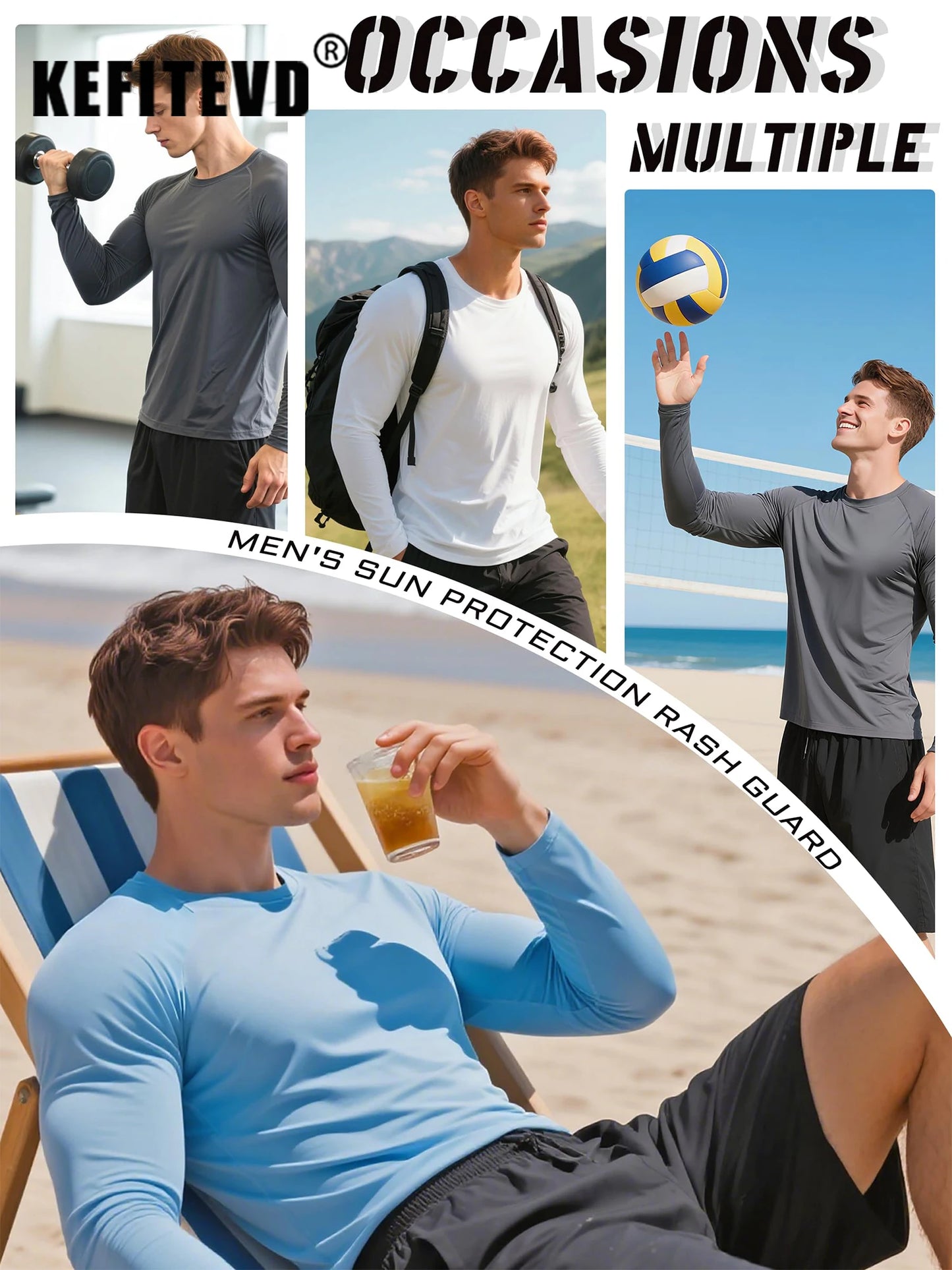 KEFITEVD Men's UPF 50+ Quick Dry Long Sleeve T-Shirts Men Sun Protection Outdoor Fishing Hiking T-Shirts UV Block Shirts Tops