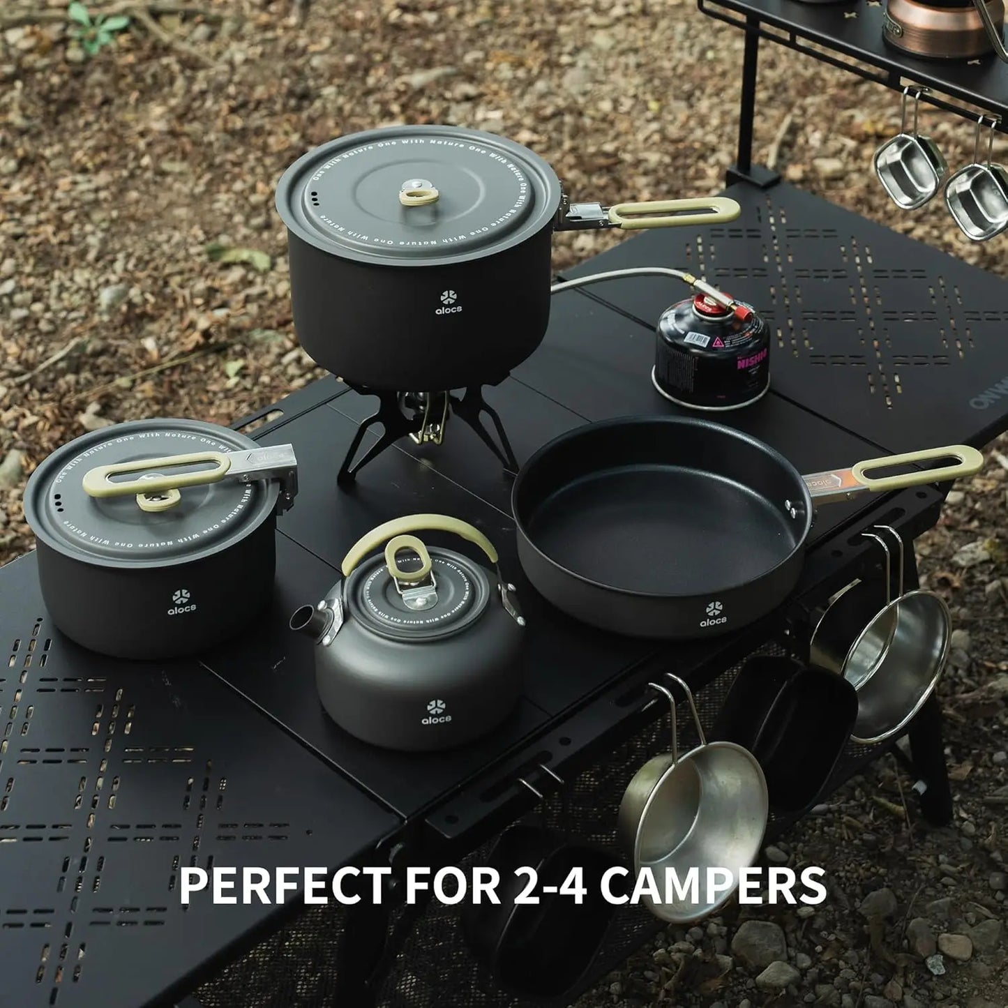 ALOCS Portable Camping Pot Set Mess Kit Cookware Fry Pan Water Kettle for Outdoor Hiking Picnic Backpacking CW-C06PRO