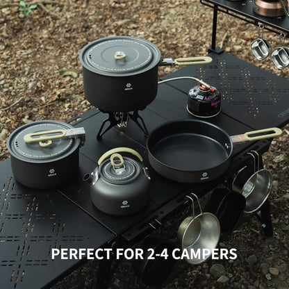 ALOCS Portable Camping Pot Set Mess Kit Cookware Fry Pan Water Kettle for Outdoor Hiking Picnic Backpacking CW-C06PRO