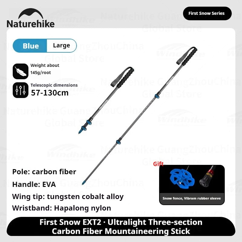 Naturehike ST10-Trekking Pole 135g Carbon Fiber Cane External Lock 3-Section Telescopic Rod Ultralight Hiking Walking Stick Cane