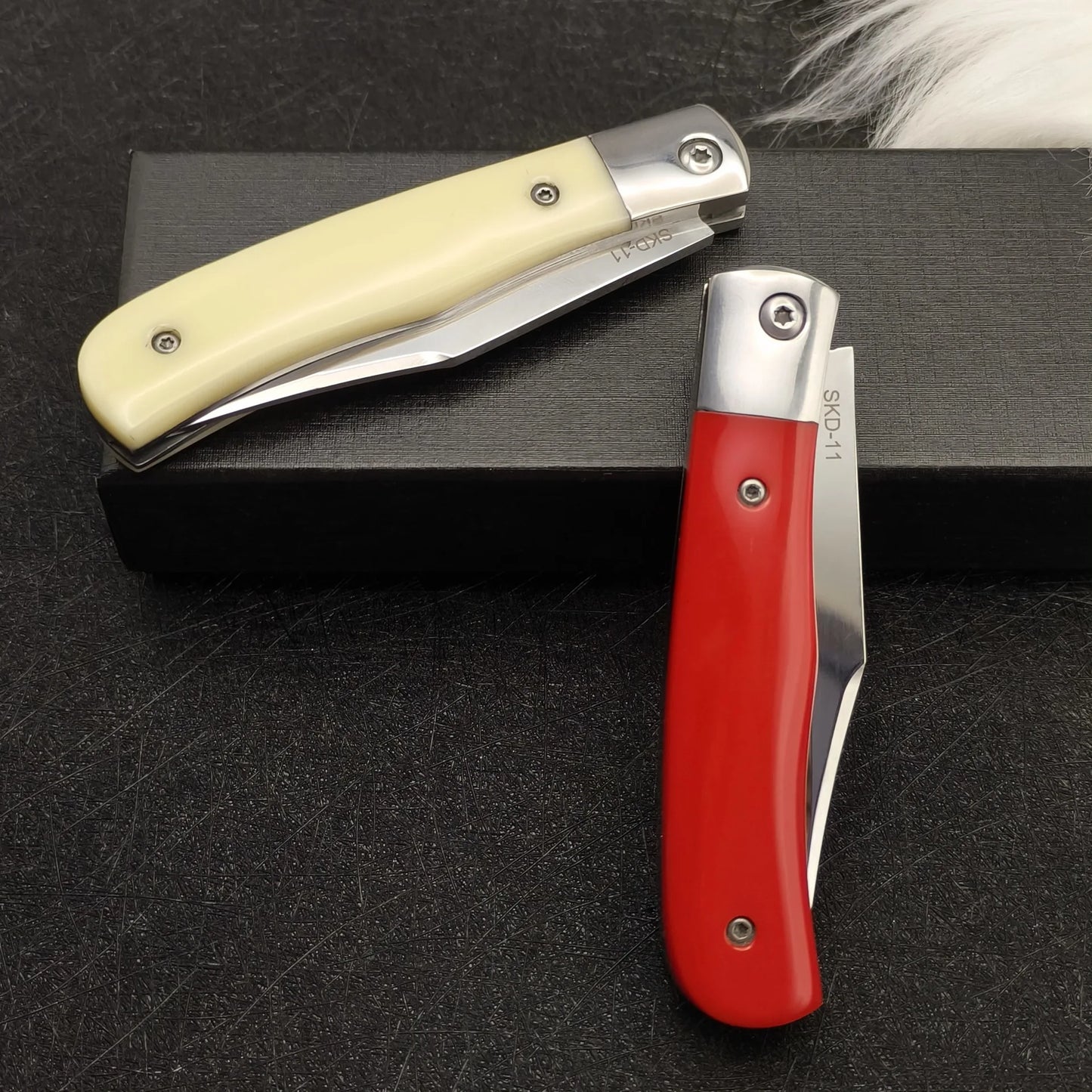 Triple steel blade acrylic handle small folding knife, outdoor camping, hiking, fishing, fruit multifunctional knife