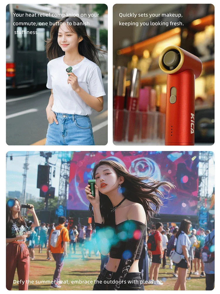 Kica JetFan mini Personal Handheld Fan 3000mAh, Metal Turbo Fan, Adjustable Speed, Outdoor/Travel/Camping, Up to 14H Work Time