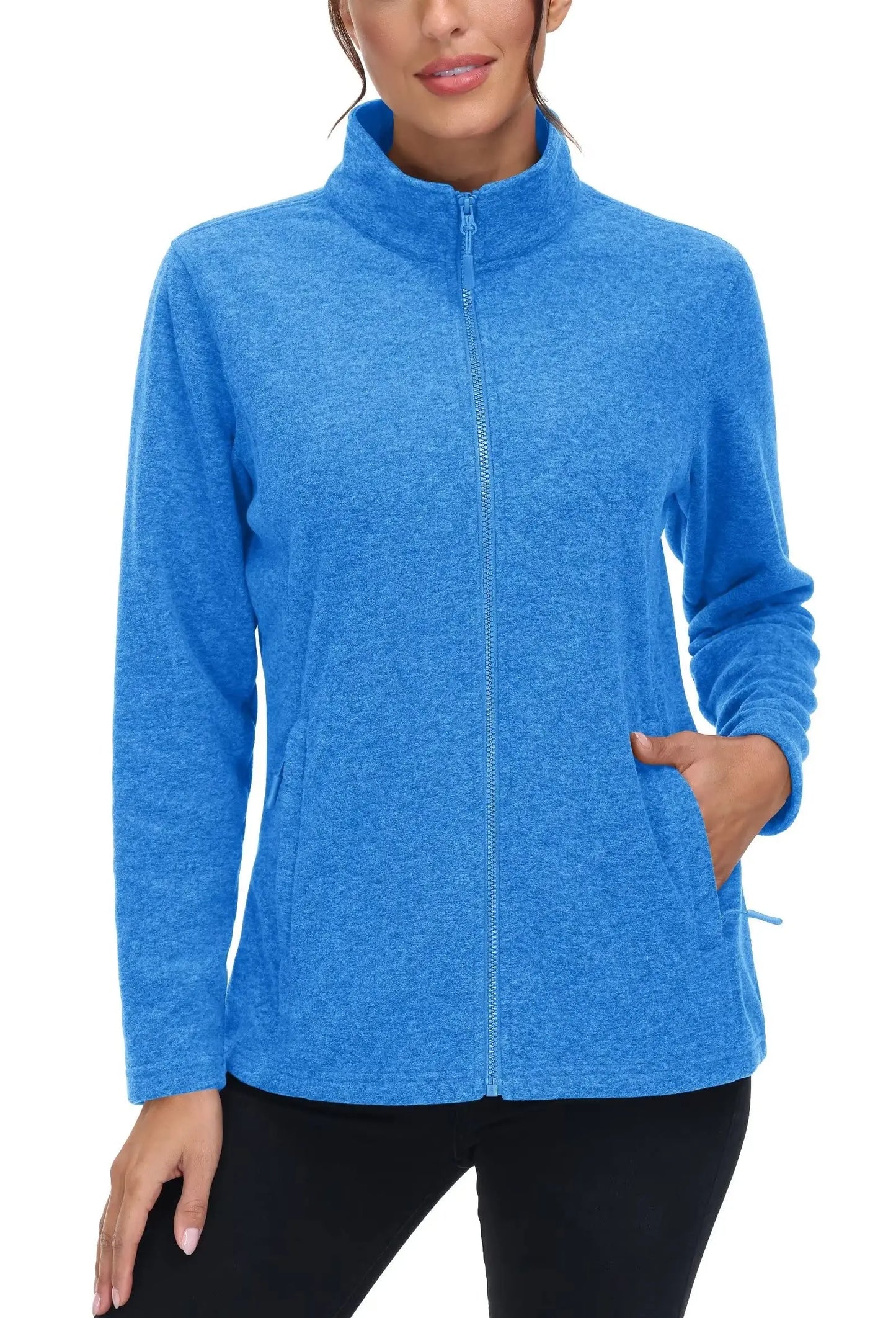 KEFITEVD Women Winter Full Zip Fleece Jacket Thermal Lightweight Coat Ladies Warm Camping Hiking Climbing Casual Top Windbreaker