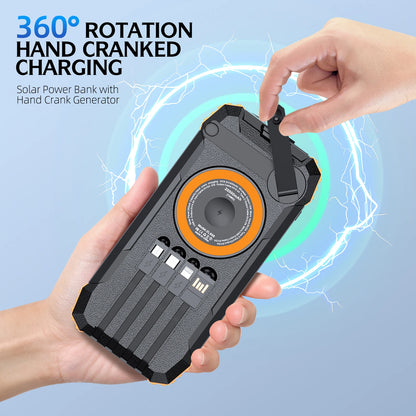 2026 NEW Solar Power Bank 80000mAh 22.5W Magnetic Wireless Powerbank Hand Crank with Cable Portable Charger for Outdoor Camping