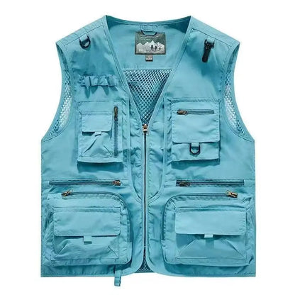 Mesh Men's Fishing Vest Multi Zip Pocket Hiking Waistcoat Male Light Thin Outdoor Sleeveless Jacket Work Summer Travel Plus Size