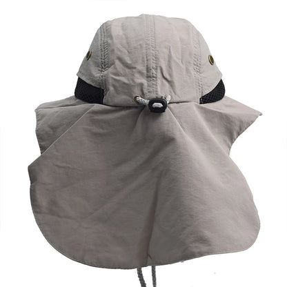 New Print Logo Solid Color Visor Hat Adjustable Fishing Cap Men Uv Face Neck Cover Hats Quick Drying Wide Brim Hiking Caps