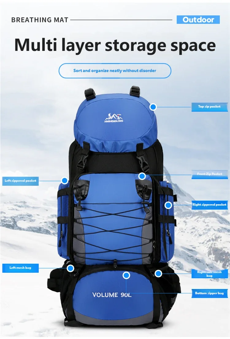 Molle 90L Outdoor Mountaineering Waterproof Rucksack Bag Sports Double Shoulder Bag Casual Hiking Travel Tactical Backpack
