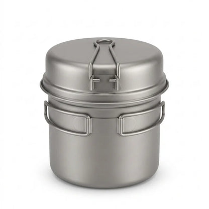 Titanium Camping Cookware Set with Folding Handles, Lightweight Portable Pot and Pan Set for Outdoor Hiking Backpacking Picnic