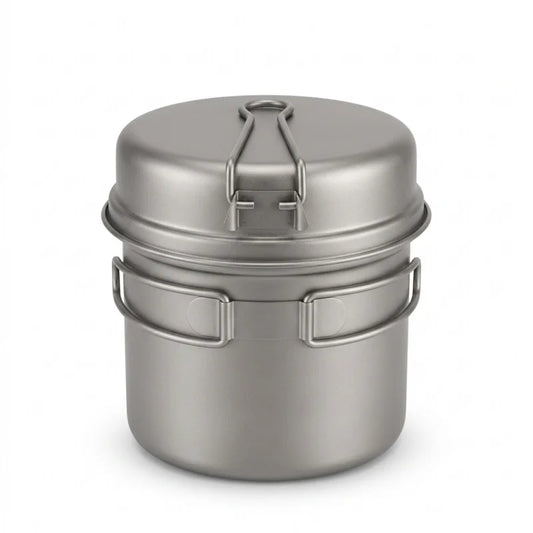 Titanium Camping Cookware Set with Folding Handles, Lightweight Portable Pot and Pan Set for Outdoor Hiking Backpacking Picnic