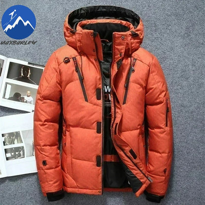 Winter Thickened Men Down Jacket Climbing Hunting Hooded Warm White Duck Down Coat Man Casual Lightweight Puffer Jacket Ski Snow