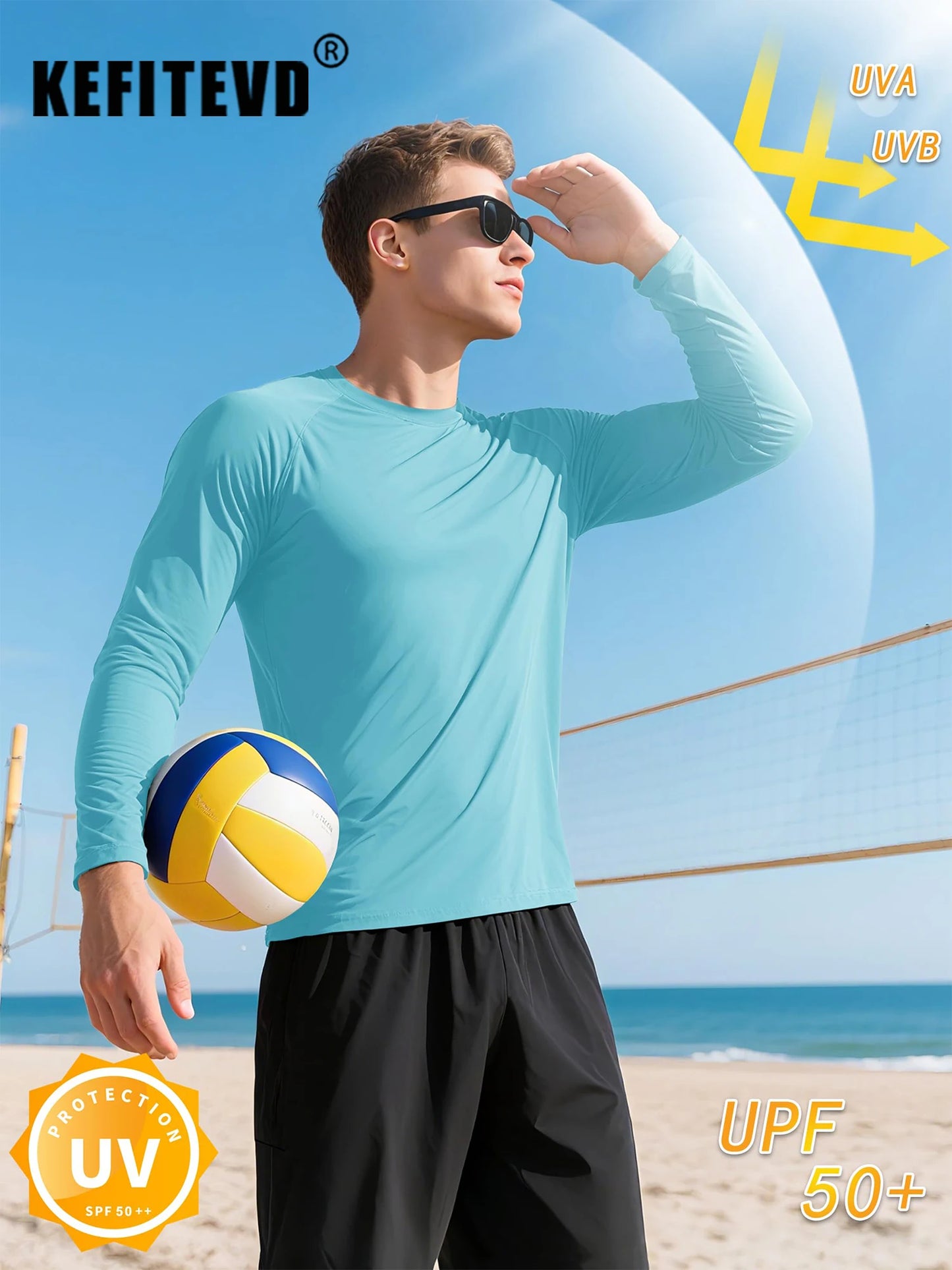 KEFITEVD Men's UPF 50+ Quick Dry Long Sleeve T-Shirts Men Sun Protection Outdoor Fishing Hiking T-Shirts UV Block Shirts Tops
