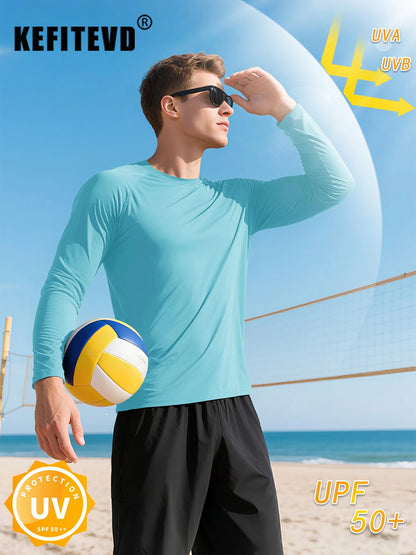 KEFITEVD Men's UPF 50+ Quick Dry Long Sleeve T-Shirts Men Sun Protection Outdoor Fishing Hiking T-Shirts UV Block Shirts Tops