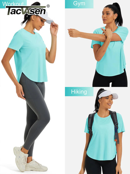 TACVASEN Womens UPF 50+ Sun Protection High Low Hem T-Shirt Quick Dry Hiking Side Split Top Summer Outdoor Breathable Shirts