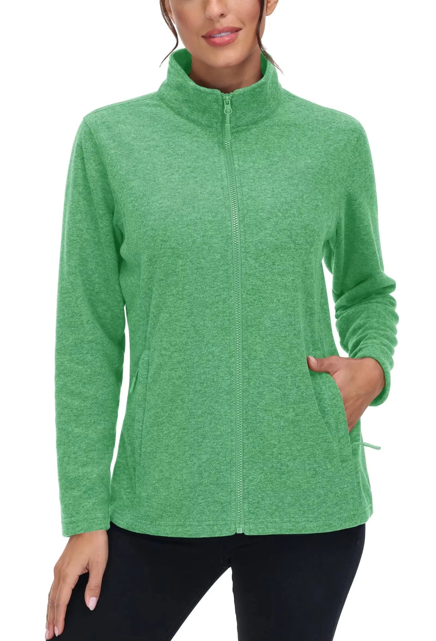 KEFITEVD Women Winter Full Zip Fleece Jacket Thermal Lightweight Coat Ladies Warm Camping Hiking Climbing Casual Top Windbreaker