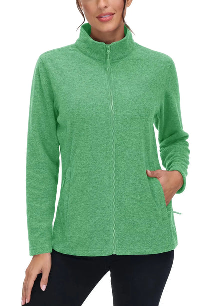KEFITEVD Women Winter Full Zip Fleece Jacket Thermal Lightweight Coat Ladies Warm Camping Hiking Climbing Casual Top Windbreaker