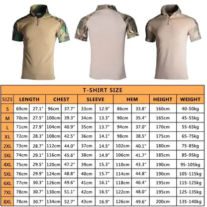 Men's Short Sleeve Softair Tactical Shirt for Men Combat Shirt Zipper Cotton Hiking CP Camoufalge Airsoft T Shirts Climbing Tee