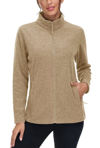 KEFITEVD Women Winter Full Zip Fleece Jacket Thermal Lightweight Coat Ladies Warm Camping Hiking Climbing Casual Top Windbreaker
