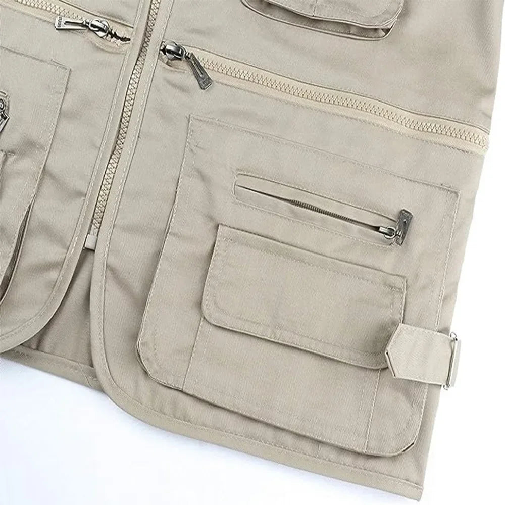 Outdoor Hiking Vest Men's Multi-pocket Breathable Hunting Fishing Vest Men's Thin Outdoor Simple Sports Jacket