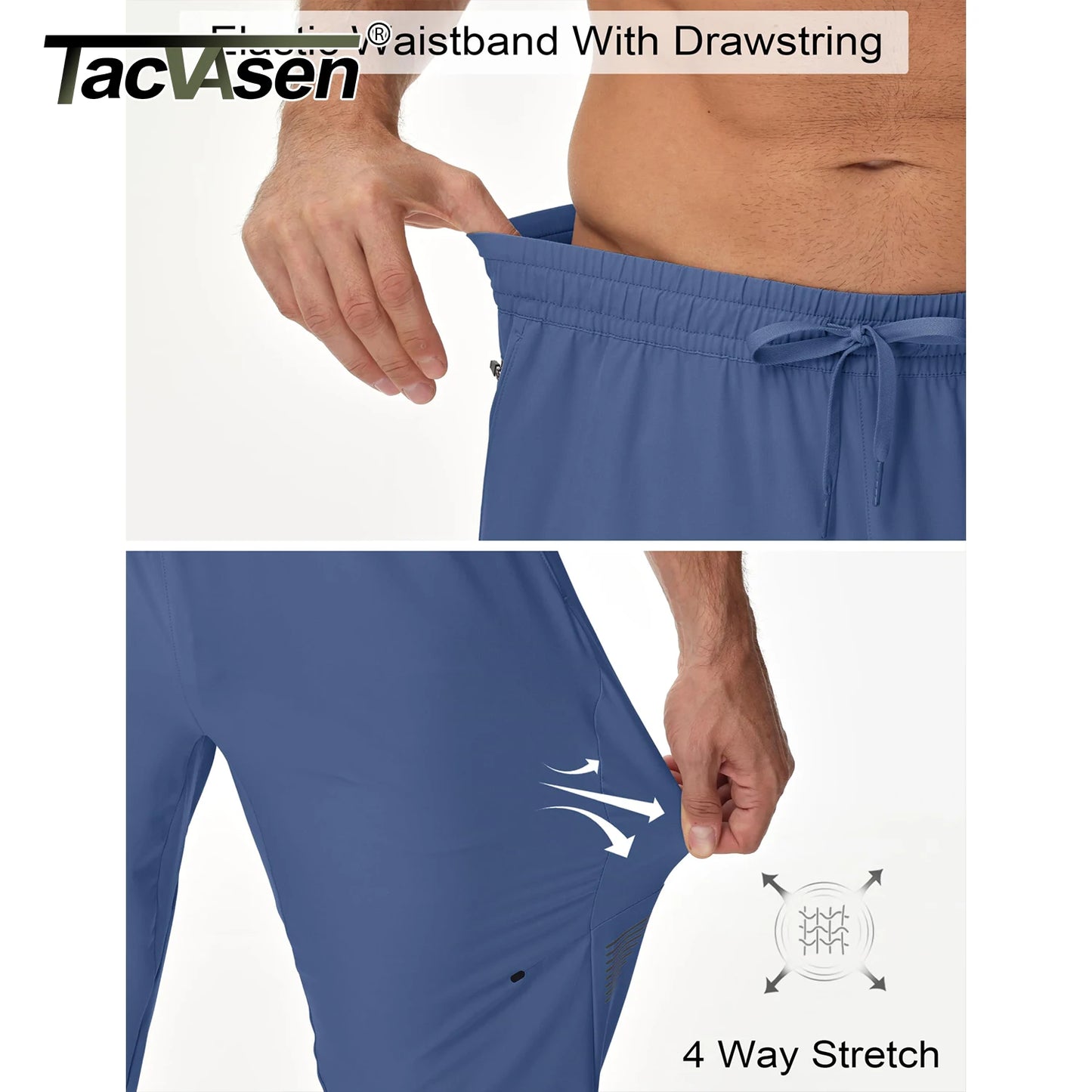 TACVASEN Lightweight UPF50+ Sweatpants Mens Quick Dry Hiking Pants with 3 Pockets Waterproof Trekking Fishing Casual Joggers