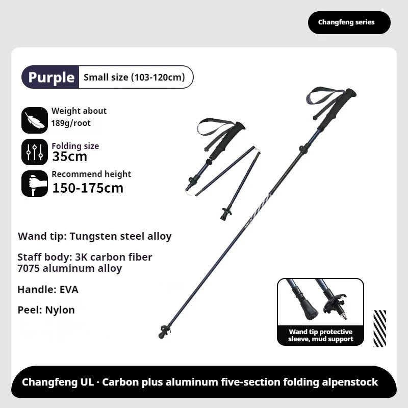 Naturehike 5-Section Trekking Pole Teleskopic Ultralight Walking Stick Hiking Climbing Stick Carbon Fiber Aluminum Alloy Folding