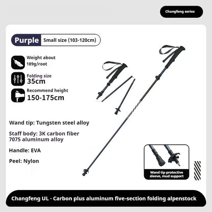 Naturehike 5-Section Trekking Pole Teleskopic Ultralight Walking Stick Hiking Climbing Stick Carbon Fiber Aluminum Alloy Folding