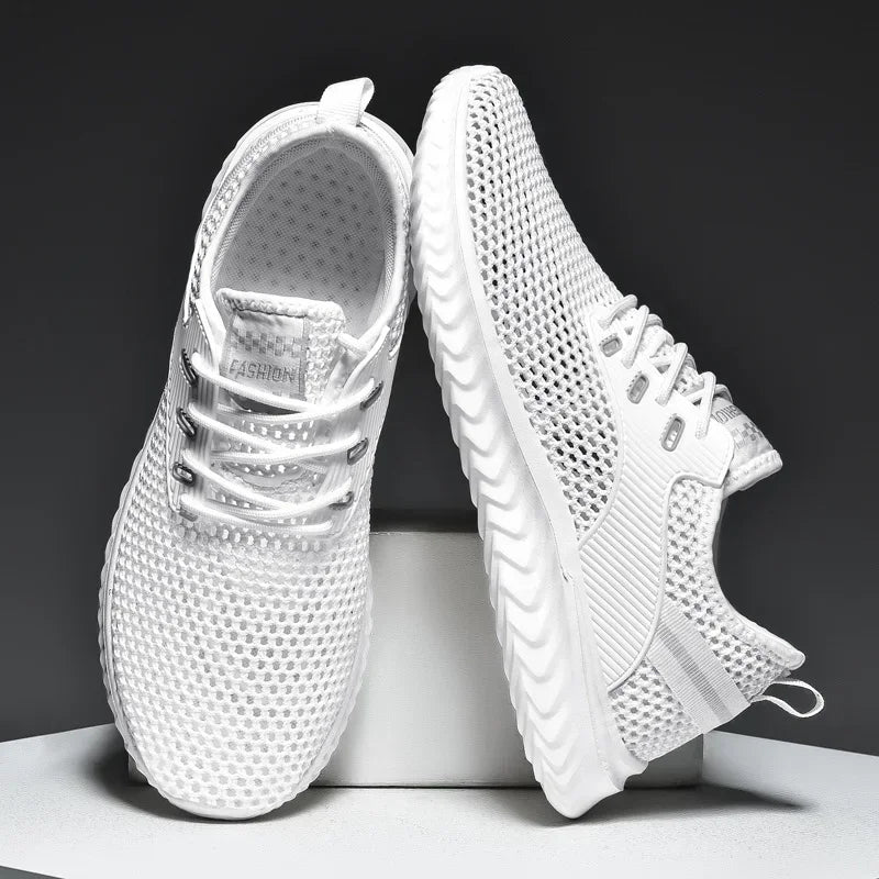 Men Sneakers Summer Mesh Breathable Casual Walking Shoes Solid Color Lace-Up Flat Comfort Walking Running Shoes Tennis Shoes