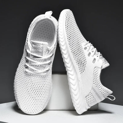 Men Sneakers Summer Mesh Breathable Casual Walking Shoes Solid Color Lace-Up Flat Comfort Walking Running Shoes Tennis Shoes