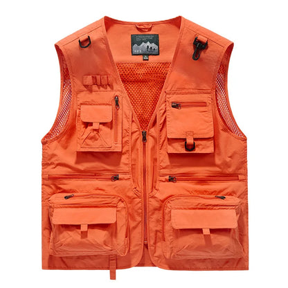 Mesh Men's Fishing Vest Multi Zip Pocket Hiking Waistcoat Male Light Thin Outdoor Sleeveless Jacket Work Summer Travel Plus Size