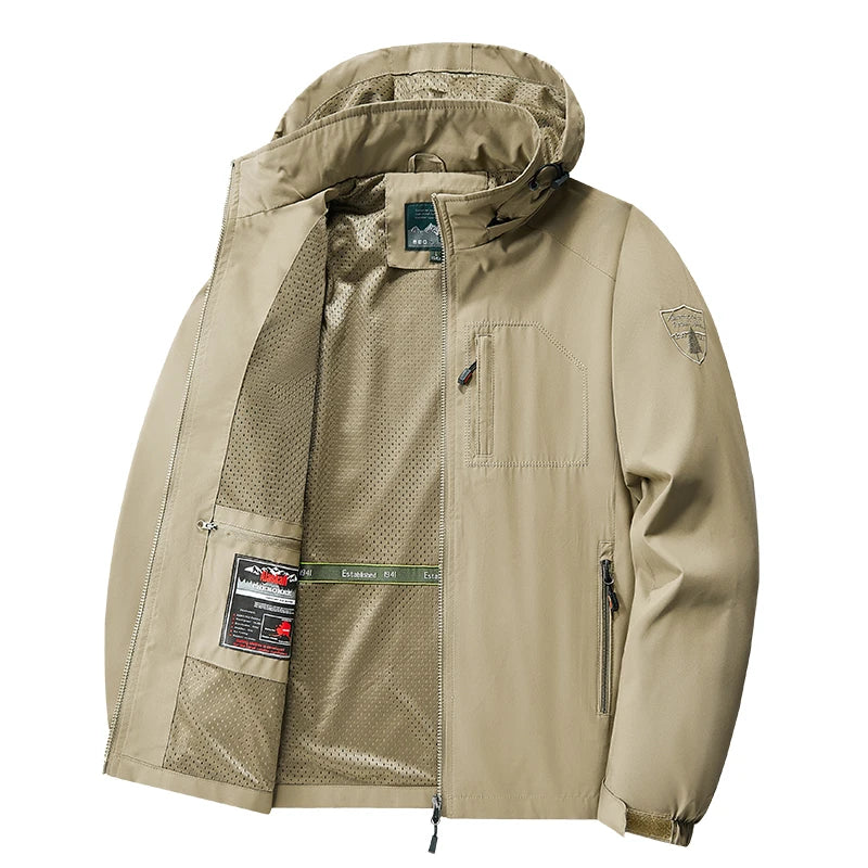 Men Detachable Hooded Jacket Embroidered Jacket Outdoor Breathable Hiking Travel Coat Multiple Pockets zipper Coat Casual Coat
