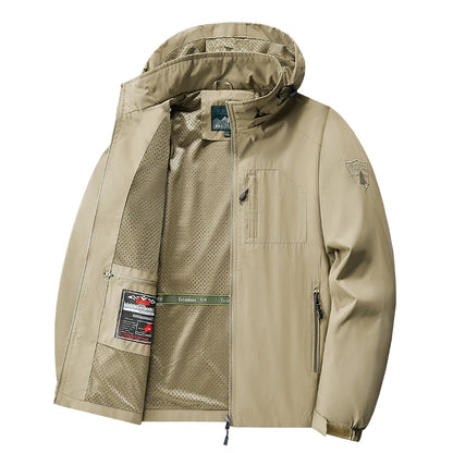 Men Detachable Hooded Jacket Embroidered Jacket Outdoor Breathable Hiking Travel Coat Multiple Pockets zipper Coat Casual Coat