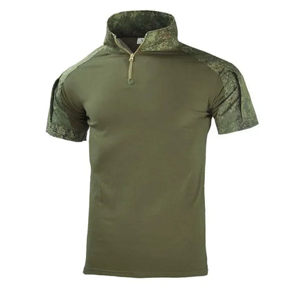 Men's Short Sleeve Softair Tactical Shirt for Men Combat Shirt Zipper Cotton Hiking CP Camoufalge Airsoft T Shirts Climbing Tee