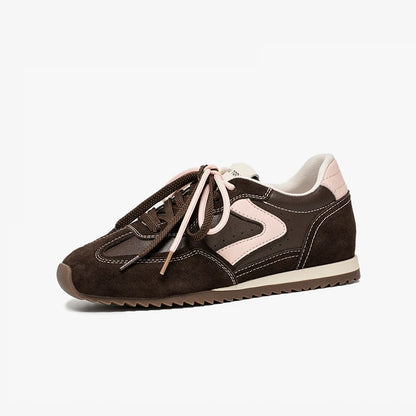BEAUTODAY Casual Sneakers Women Cow Suede Leather Round Toe Retro Trainers Lace up Outdoors Ladies Shoes Handmade 29959