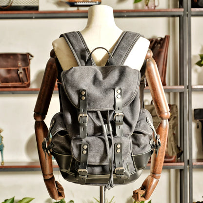Men's outdoor shoulder casual student bag large capacity travel backpack canvas leather climbing bag