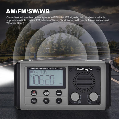 Woopker 10000mAh FM Radio HRD-907 Solar Hand-Carry Portable Emergency Radio AM/FM/SW Waterproof Reading Light SOS for Outdoors