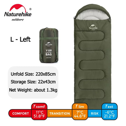 Naturehike Y150 Sleeping Bag 3 Seasons Waterproof Ultralight Envelope Sleeping Bags with hood for Adults Camping Hiking Outdoor