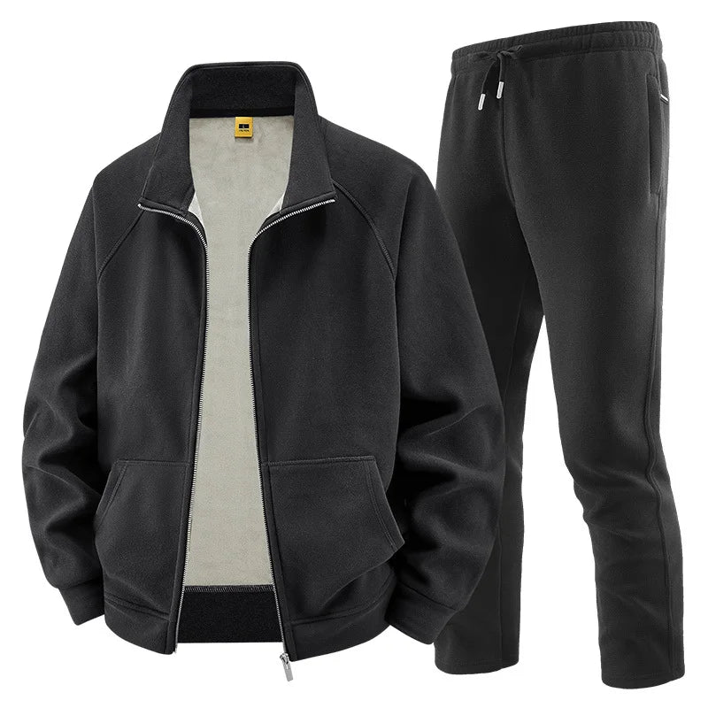 Thick Sets Brand Casual Men's Sets Cashmere Tracksuit Outdoors Fleece Track Suits Jacket + Pant Warm Fur Winter Men's Sweatshirt