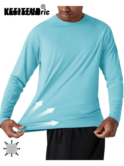 KEFITEVD Men's UPF 50+ Quick Dry Long Sleeve T-Shirts Men Sun Protection Outdoor Fishing Hiking T-Shirts UV Block Shirts Tops