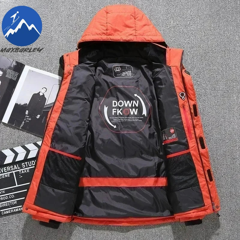 Winter Thickened Men Down Jacket Climbing Hunting Hooded Warm White Duck Down Coat Man Casual Lightweight Puffer Jacket Ski Snow
