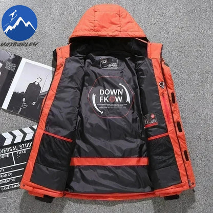 Winter Thickened Men Down Jacket Climbing Hunting Hooded Warm White Duck Down Coat Man Casual Lightweight Puffer Jacket Ski Snow