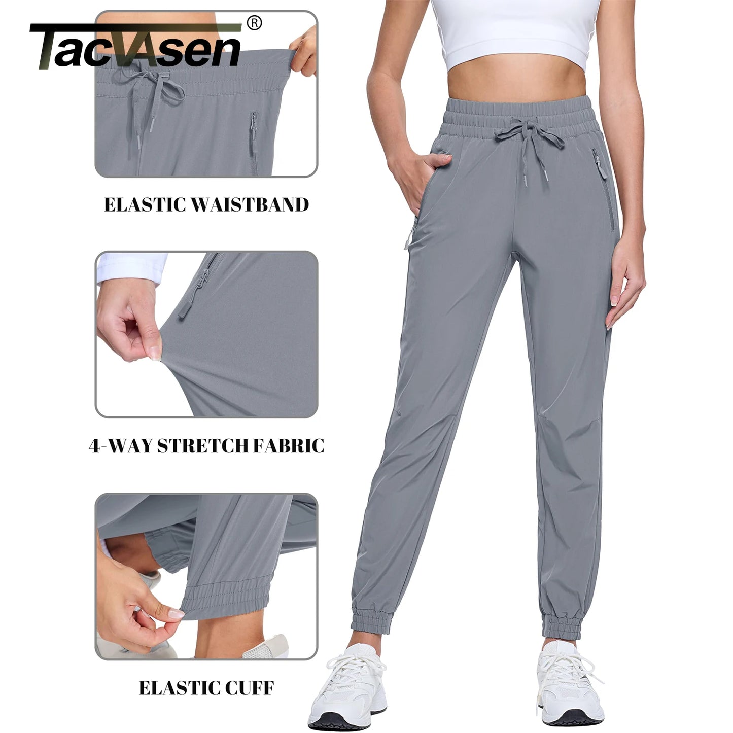 TACVASEN Women’s Joggers Breathable Waterproof Quick Dry Gym Pants Lightweight Sweatpants With Pockets Camping Running Hiking